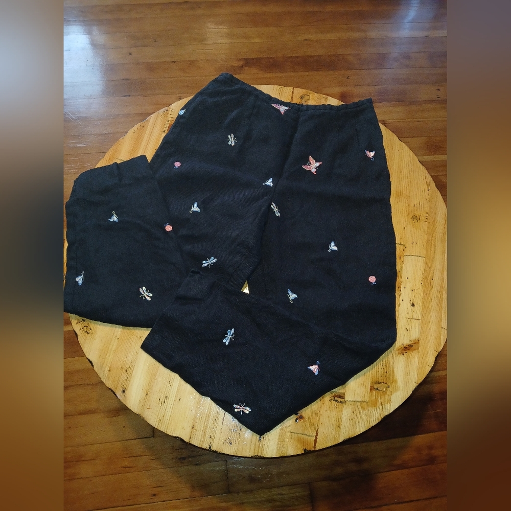 Talbots Womens Black Embroidered Casual Bottoms